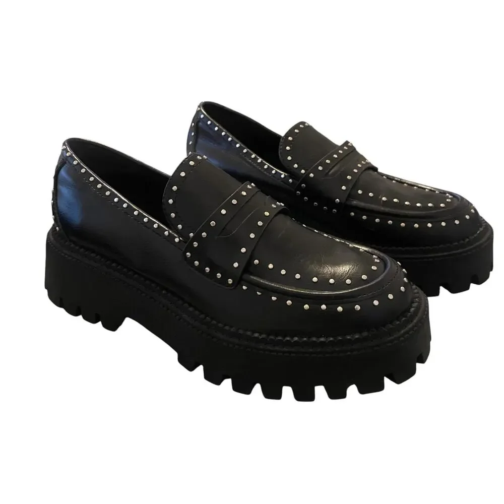 Women's DV Dolce Vita Size 7.5 Landun Lug Sole Platform Studded Chunky Loafers - Picture 1 of 9